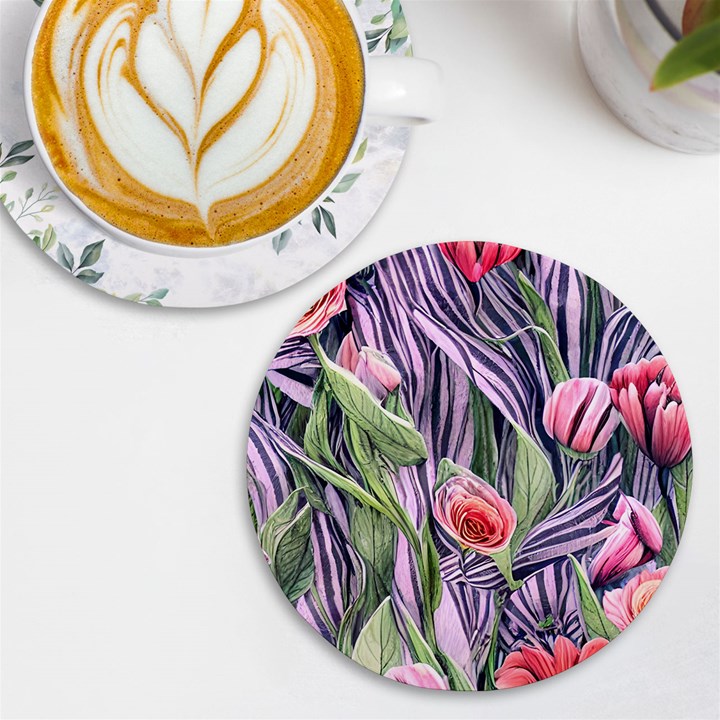 Charming Watercolor Flowers UV Print Round Tile Coaster