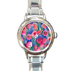 Celestial Watercolor Flowers Round Italian Charm Watch by GardenOfOphir