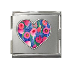 Celestial Watercolor Flowers Mega Link Heart Italian Charm (18mm)