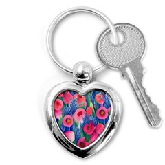 Celestial Watercolor Flowers Key Chain (heart) by GardenOfOphir