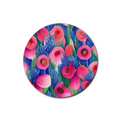 Celestial Watercolor Flowers Rubber Coaster (round) by GardenOfOphir