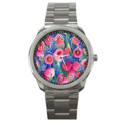 Celestial Watercolor Flowers Sport Metal Watch by GardenOfOphir