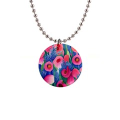 Celestial Watercolor Flowers 1  Button Necklace by GardenOfOphir