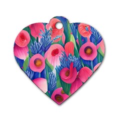 Celestial Watercolor Flowers Dog Tag Heart (one Side) by GardenOfOphir