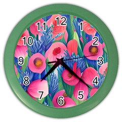 Celestial Watercolor Flowers Color Wall Clock by GardenOfOphir