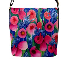 Celestial Watercolor Flowers Flap Closure Messenger Bag (l) by GardenOfOphir