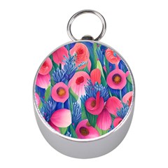 Celestial Watercolor Flowers Mini Silver Compasses