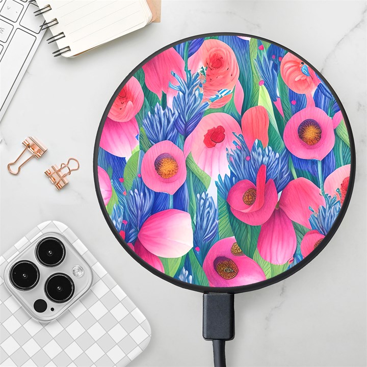 Celestial Watercolor Flowers Wireless Fast Charger(Black)