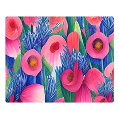 Celestial Watercolor Flowers One Side Premium Plush Fleece Blanket (large)