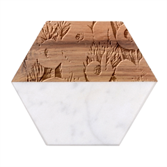 Celestial Watercolor Flowers Marble Wood Coaster (hexagon) 