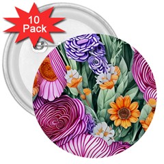 Captivating Watercolor Flowers 3  Buttons (10 Pack)  by GardenOfOphir