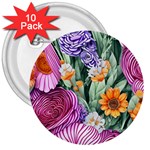 Captivating Watercolor Flowers 3  Buttons (10 pack)  Front