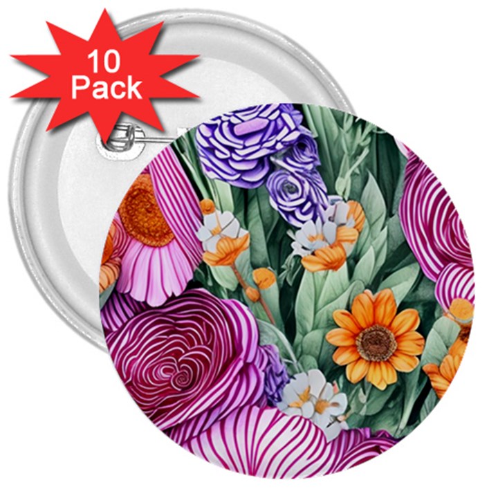 Captivating Watercolor Flowers 3  Buttons (10 pack) 