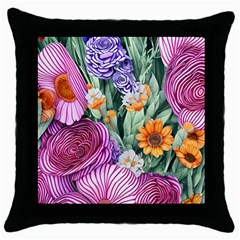 Captivating Watercolor Flowers Throw Pillow Case (black) by GardenOfOphir