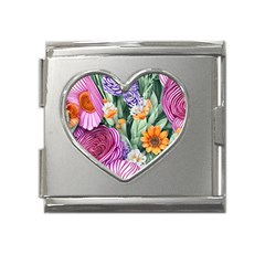 Captivating Watercolor Flowers Mega Link Heart Italian Charm (18mm) by GardenOfOphir