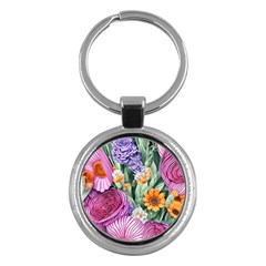 Captivating Watercolor Flowers Key Chain (round) by GardenOfOphir