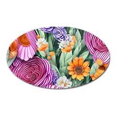 Captivating Watercolor Flowers Oval Magnet by GardenOfOphir