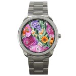 Captivating Watercolor Flowers Sport Metal Watch Front