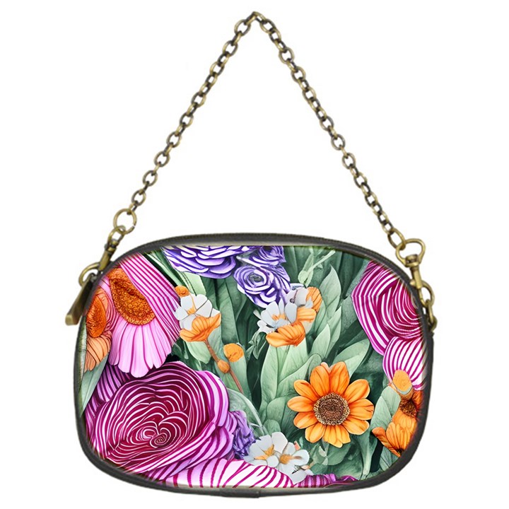 Captivating Watercolor Flowers Chain Purse (One Side)