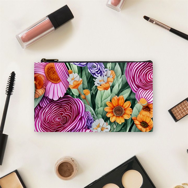 Captivating Watercolor Flowers Cosmetic Bag (Small)