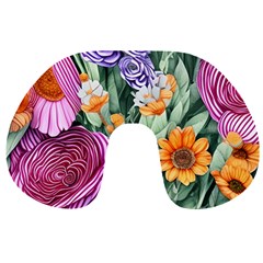 Captivating Watercolor Flowers Travel Neck Pillow by GardenOfOphir