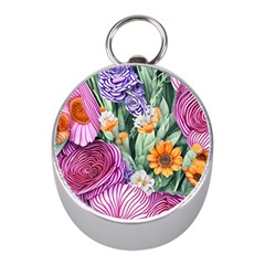 Captivating Watercolor Flowers Mini Silver Compasses