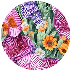 Captivating Watercolor Flowers Wooden Puzzle Round by GardenOfOphir