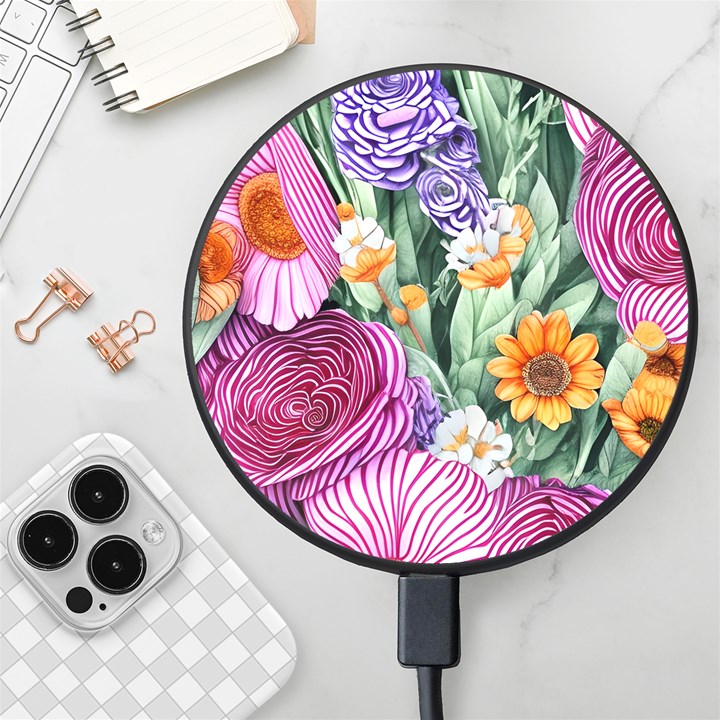 Captivating Watercolor Flowers Wireless Fast Charger(Black)