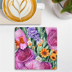 Captivating Watercolor Flowers Uv Print Square Tile Coaster  by GardenOfOphir