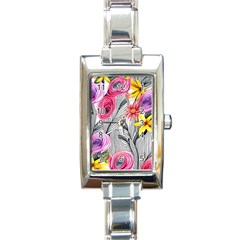 Darling And Dazzling Watercolor Flowers Rectangle Italian Charm Watch by GardenOfOphir