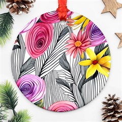 Darling And Dazzling Watercolor Flowers Ornament (round) by GardenOfOphir