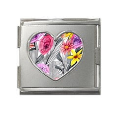 Darling And Dazzling Watercolor Flowers Mega Link Heart Italian Charm (18mm) by GardenOfOphir