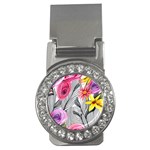 Darling And Dazzling Watercolor Flowers Money Clips (CZ)  Front