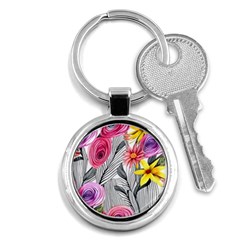 Darling And Dazzling Watercolor Flowers Key Chain (round) by GardenOfOphir