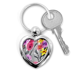 Darling And Dazzling Watercolor Flowers Key Chain (heart) by GardenOfOphir