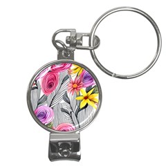 Darling And Dazzling Watercolor Flowers Nail Clippers Key Chain