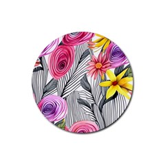 Darling And Dazzling Watercolor Flowers Rubber Round Coaster (4 Pack) by GardenOfOphir