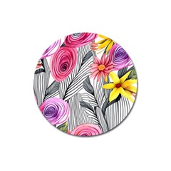 Darling And Dazzling Watercolor Flowers Magnet 3  (round) by GardenOfOphir