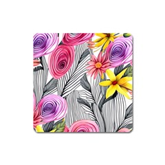 Darling And Dazzling Watercolor Flowers Square Magnet by GardenOfOphir