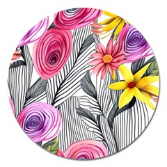 Darling And Dazzling Watercolor Flowers Magnet 5  (round) by GardenOfOphir