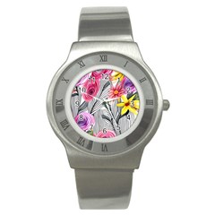 Darling And Dazzling Watercolor Flowers Stainless Steel Watch by GardenOfOphir