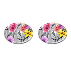 Darling And Dazzling Watercolor Flowers Cufflinks (oval) by GardenOfOphir