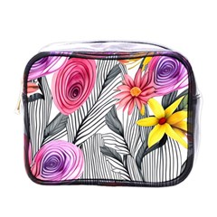 Darling And Dazzling Watercolor Flowers Mini Toiletries Bag (one Side) by GardenOfOphir