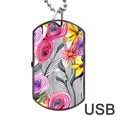 Darling And Dazzling Watercolor Flowers Dog Tag Usb Flash (one Side) by GardenOfOphir