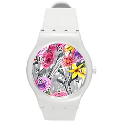 Darling And Dazzling Watercolor Flowers Round Plastic Sport Watch (m) by GardenOfOphir