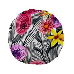 Darling And Dazzling Watercolor Flowers Standard 15  Premium Round Cushions by GardenOfOphir