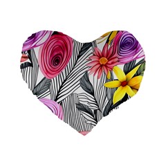 Darling And Dazzling Watercolor Flowers Standard 16  Premium Heart Shape Cushions by GardenOfOphir