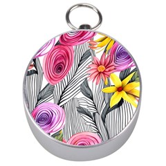 Darling And Dazzling Watercolor Flowers Silver Compasses