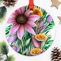 Watercolor Flowers Botanical Foliage Ornament (round) by GardenOfOphir