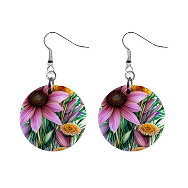 Watercolor Flowers Botanical Foliage Mini Button Earrings